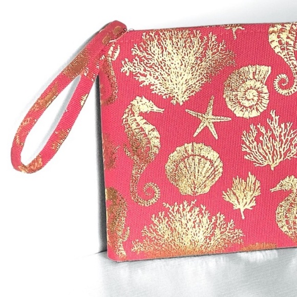SEA LIFE CORAL PINK & METALLIC GOLD FOIL CLUTCH WRISTLET - Picture 2 of 4